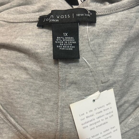 Joan Vass Misty Gray Heather Knit V-neck dolman sleeves top, size 1X - Picture 4 of 4